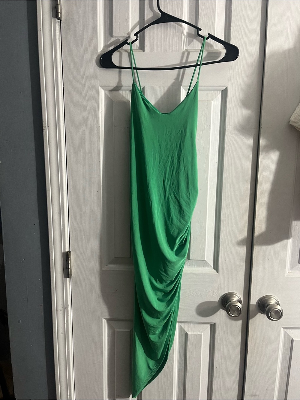 Green Asymmetric Slip Dress with Draped Side